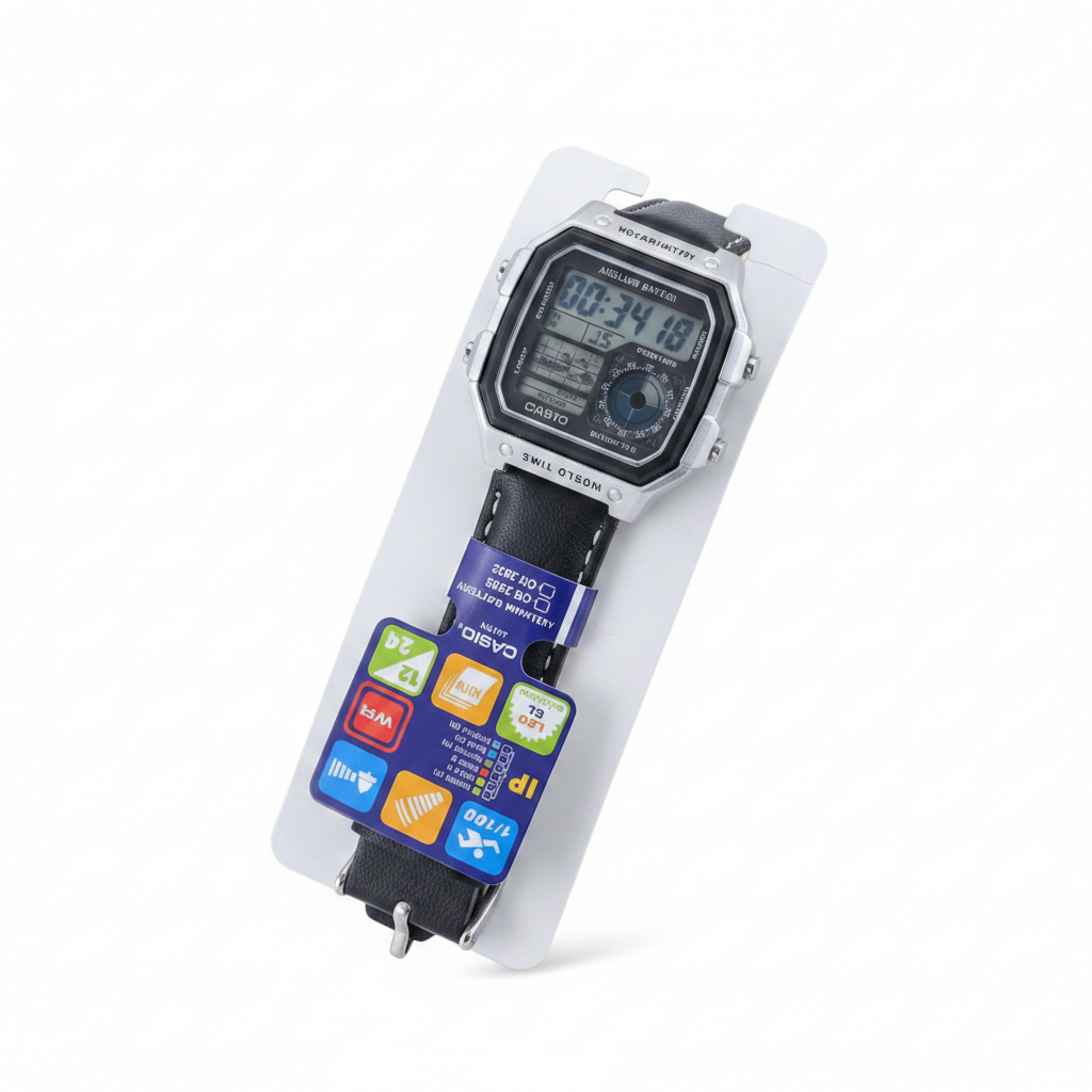 Casio World Time Digital Watch – Black Leather Strap