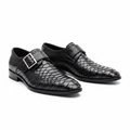Black Python Skin Embossed Single Monk Strap Dress Shoes