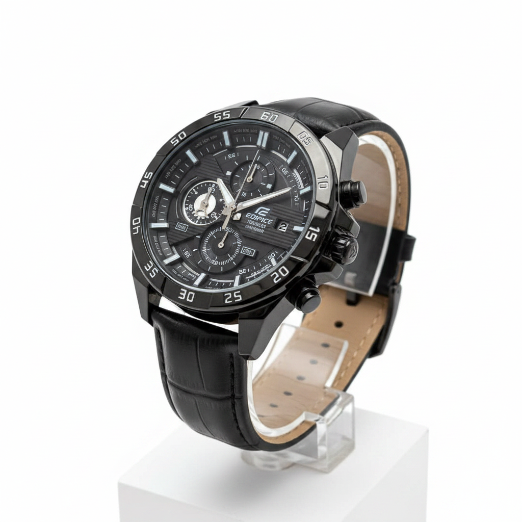 Casio Edifice Chronograph Black Leather Strap Watch