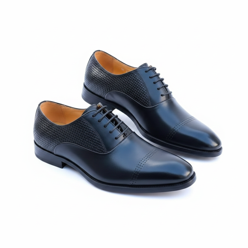 Woven Texture Cap-Toe Oxford Dress Shoes – Black & Brown