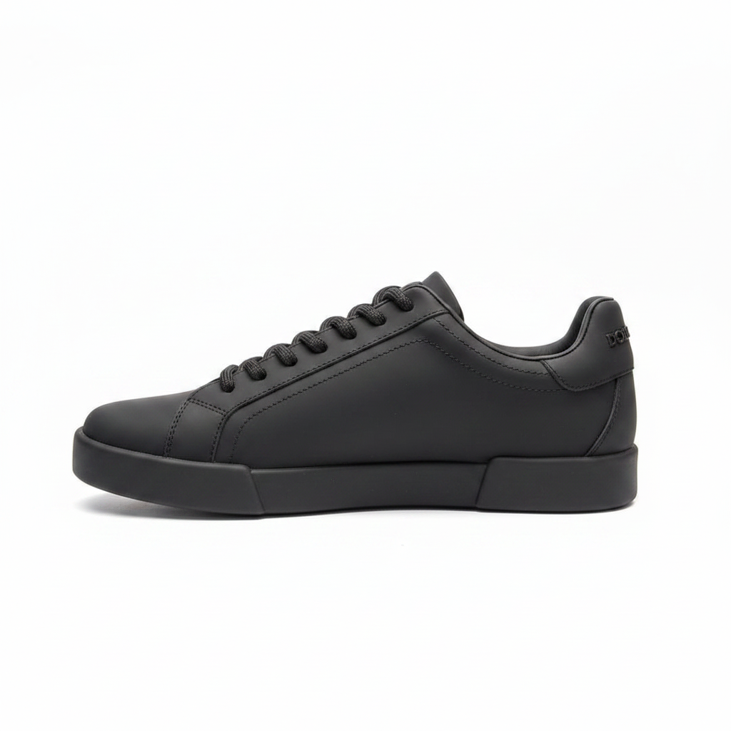 Black Leather Low-Top Sneakers