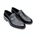 Black Crocodile Texture Brogue Loafer Dress Shoes