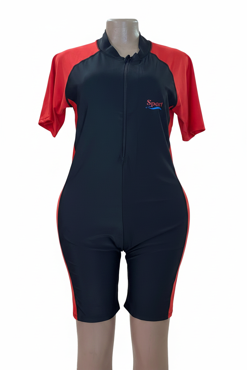 Women's Sport Swimming Costume – Black & Red