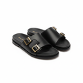 Santoni Black Leather Buckle Slide Sandals