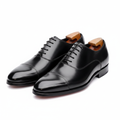 Black Burnished Leather Cap-Toe Oxford Dress Shoes