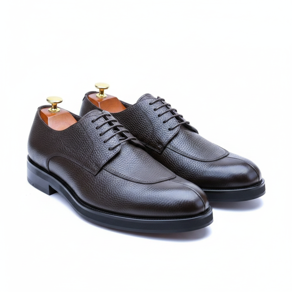 Dark Brown Pebbled Grain Leather Derby Dress Shoes