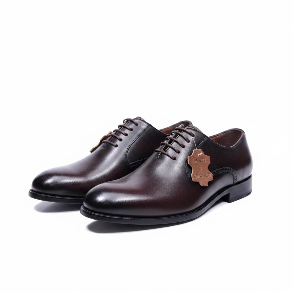 Dark Burgundy Leather Plain Toe Derby Oxford Shoes