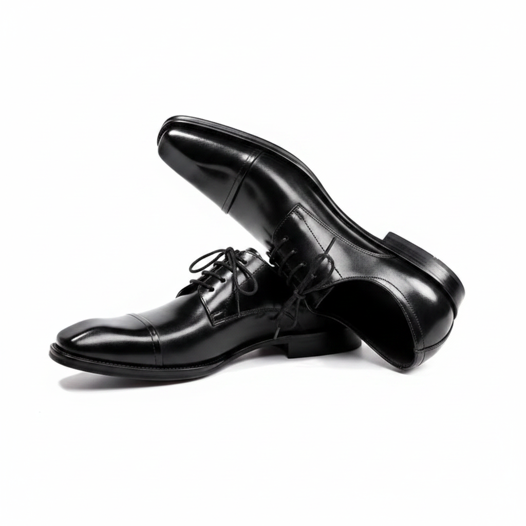 Black High-Gloss Oxford Cap-Toe Dress Shoes