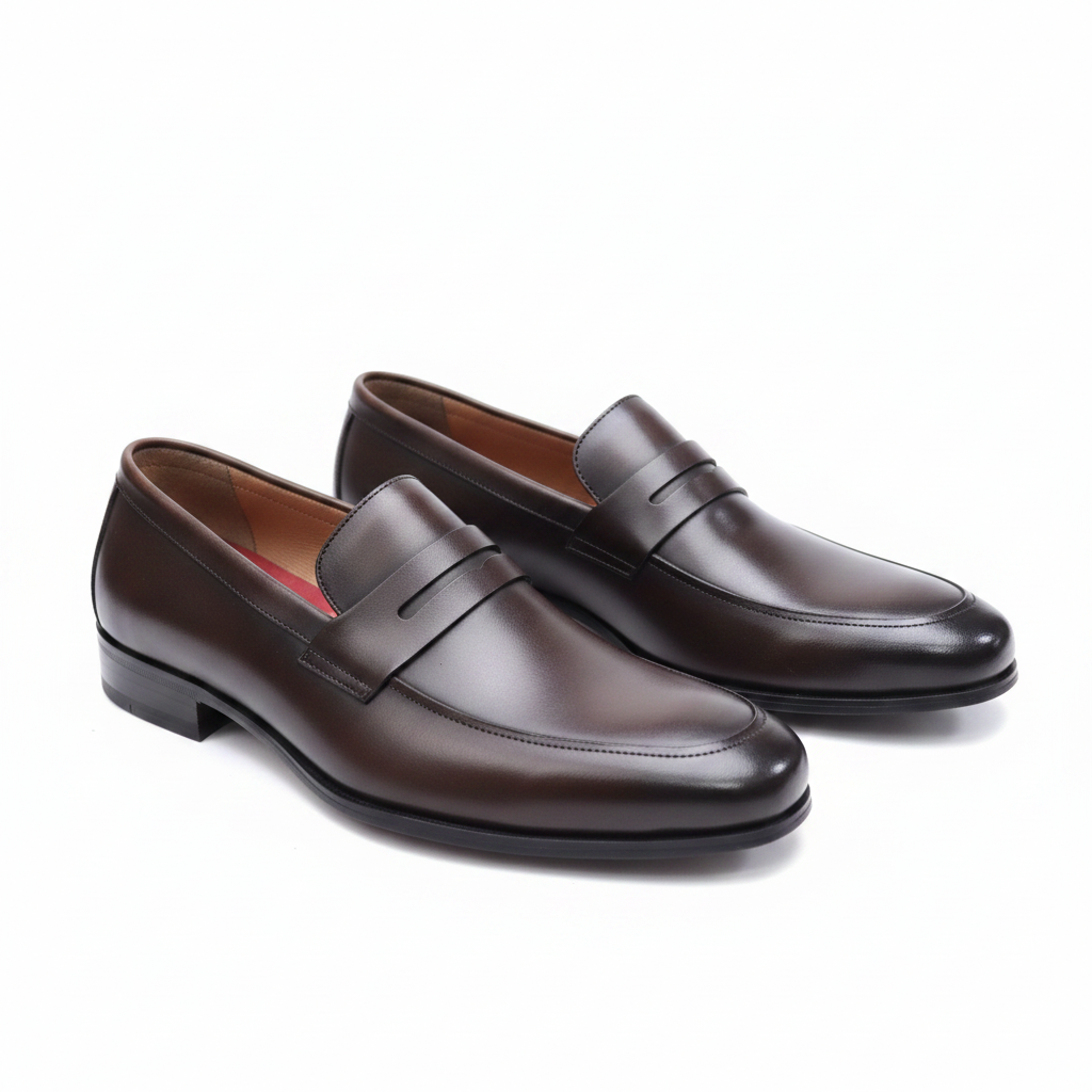 Dark Brown Leather Penny Loafer Shoes