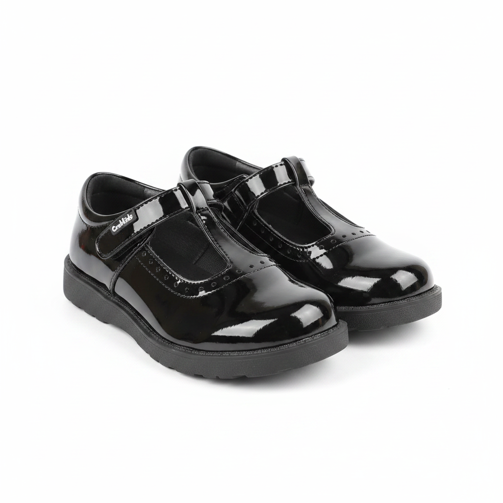 Crabkids Girls Black Patent T-Bar Mary Jane School Shoes