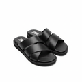 Zara Black Leather Crossband Slide Sandals