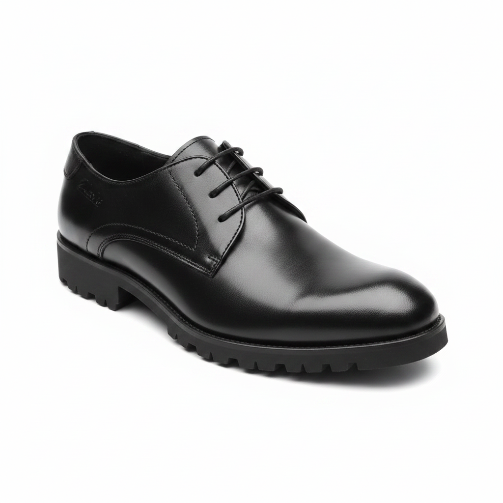 Men's Black Leather Lace-Up Oxford Shoe with Lug Sole