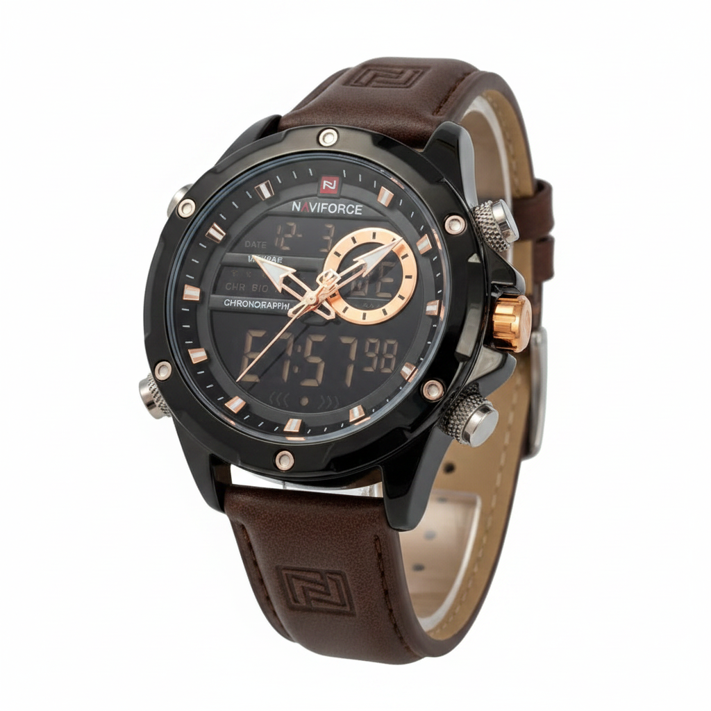 Naviforce Chronograph Watch – Brown Leather Strap