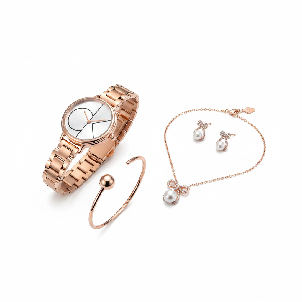 Rose Gold Luxury Jewelry & Watch Gift Set