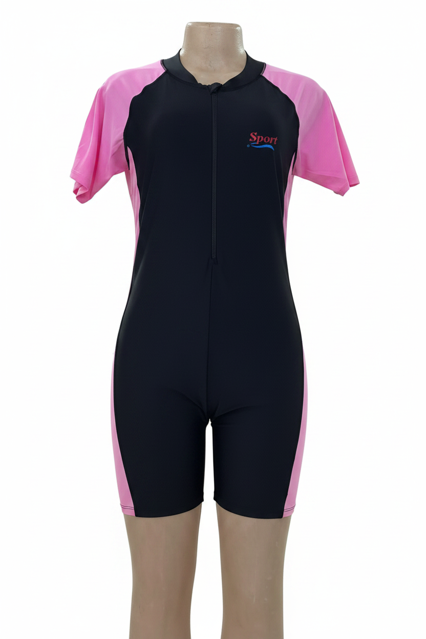 Women's Sport Swimming Costume – Black & Pink