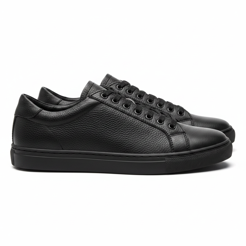 Triple Black Pebbled Leather Low-Top Sneaker