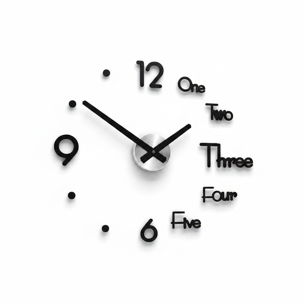 DIY Frameless Giant Wall Clock with Word & Number Stickers