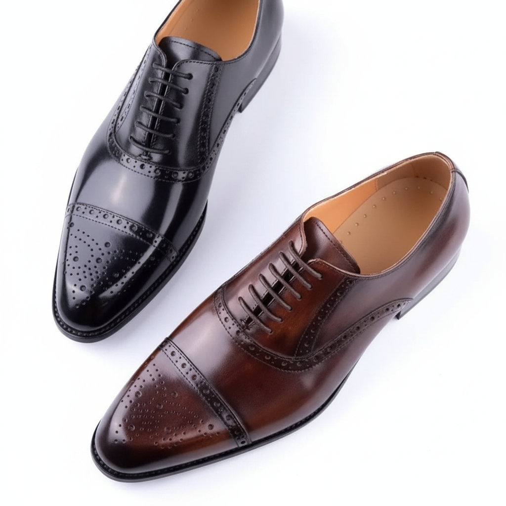 Oxford Brogue Cap-Toe Dress Shoes – Black & Brown
