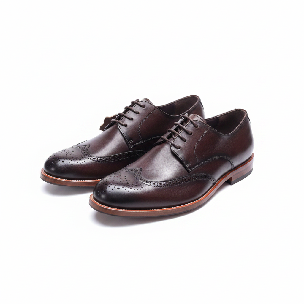 Dark Brown Leather Wingtip Brogue Shoes