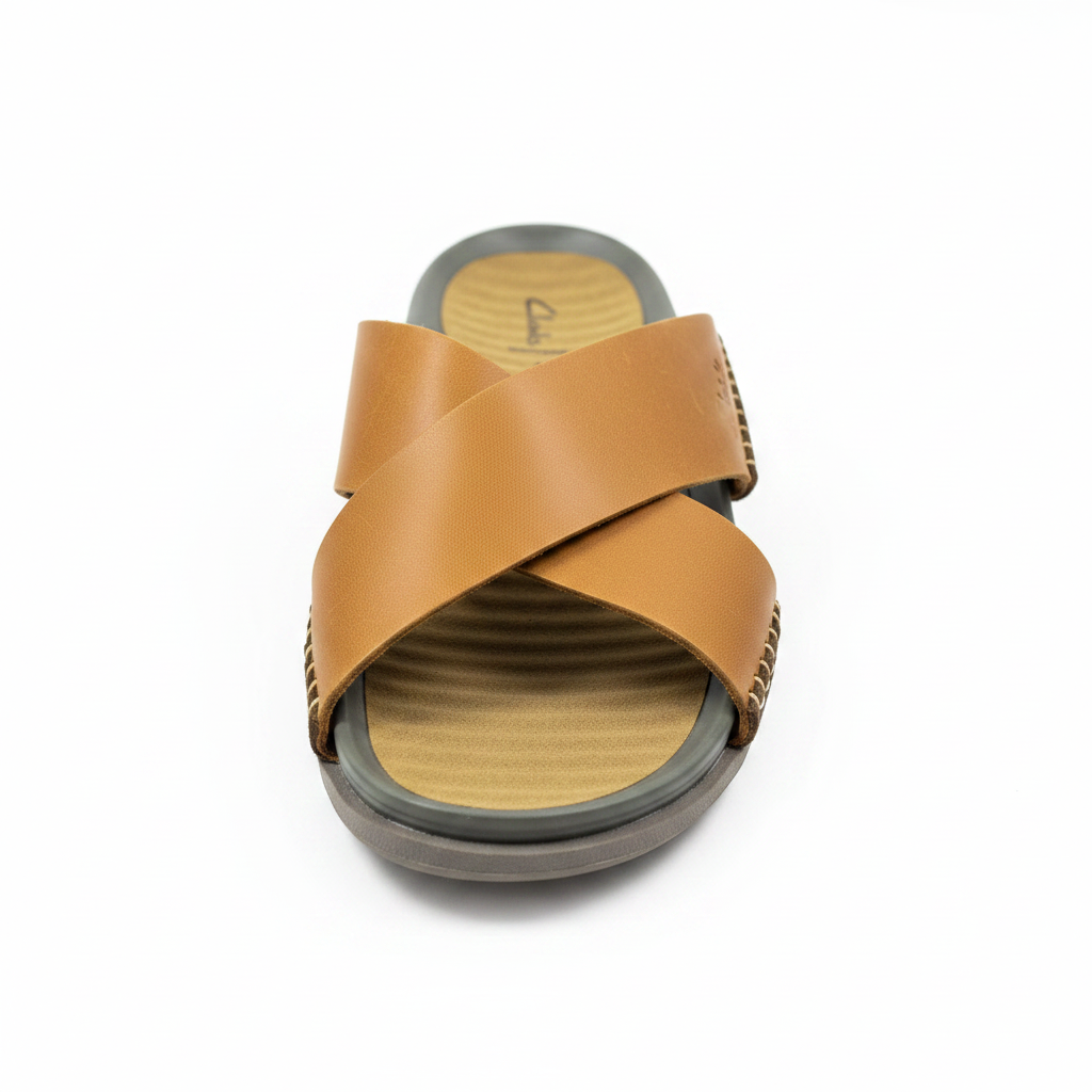 Clarks Cross-Strap Leather Slide Sandals