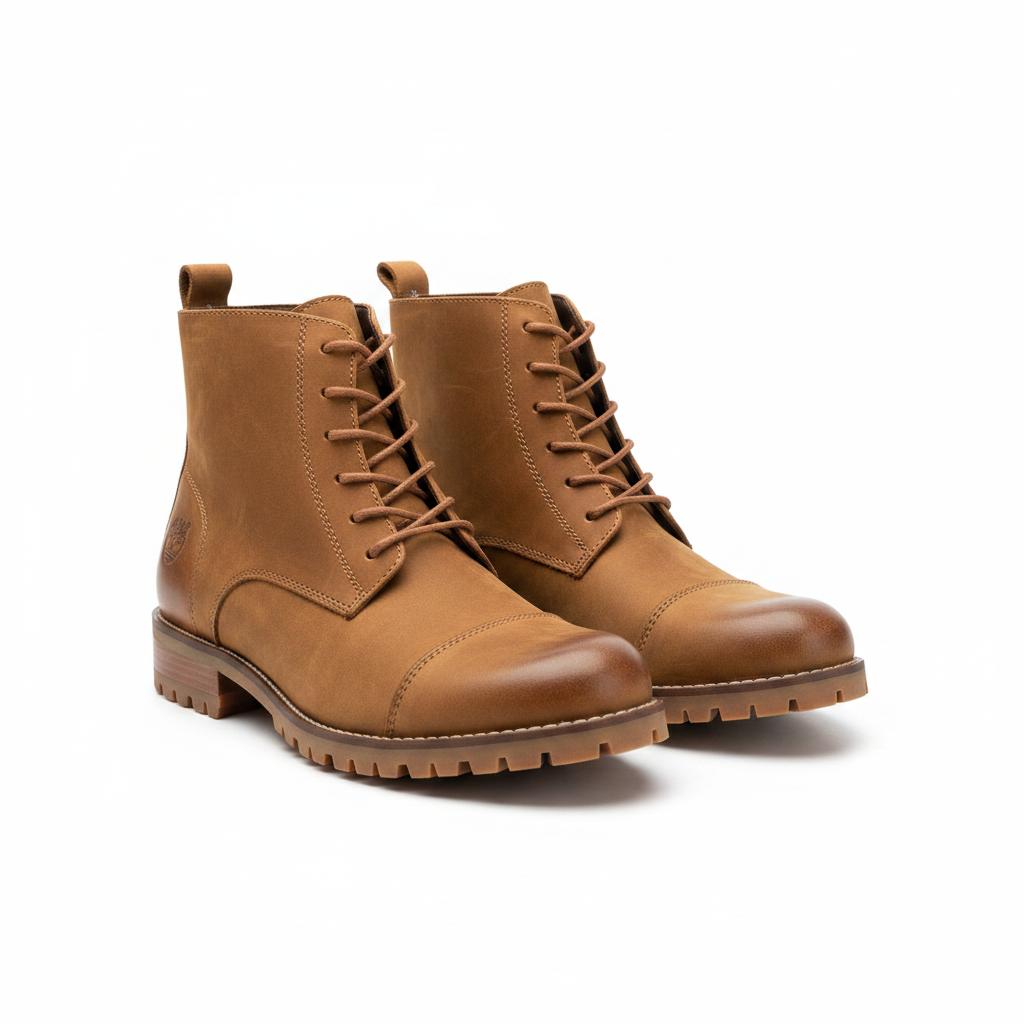 Tan Leather Cap-Toe Lace-Up Boot