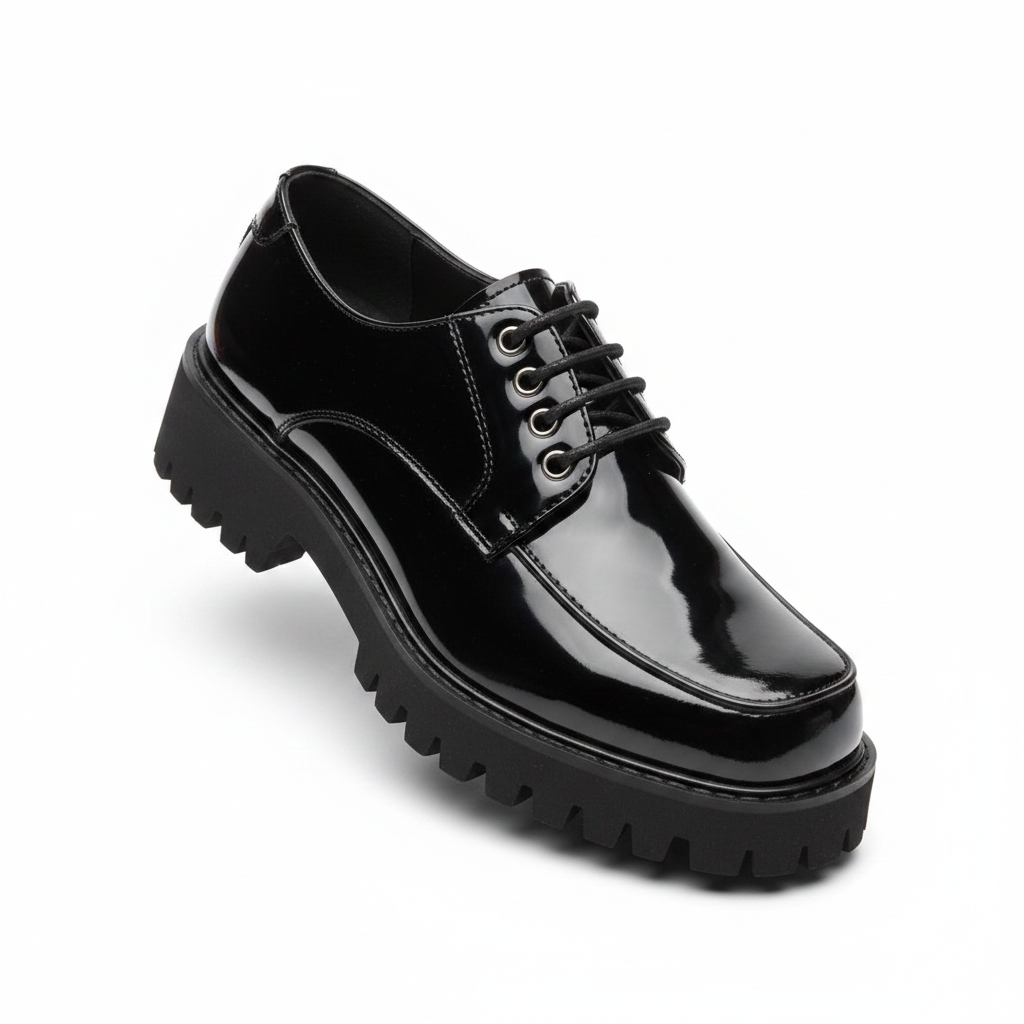 Black Patent Leather Chunky Lug Derby Shoe