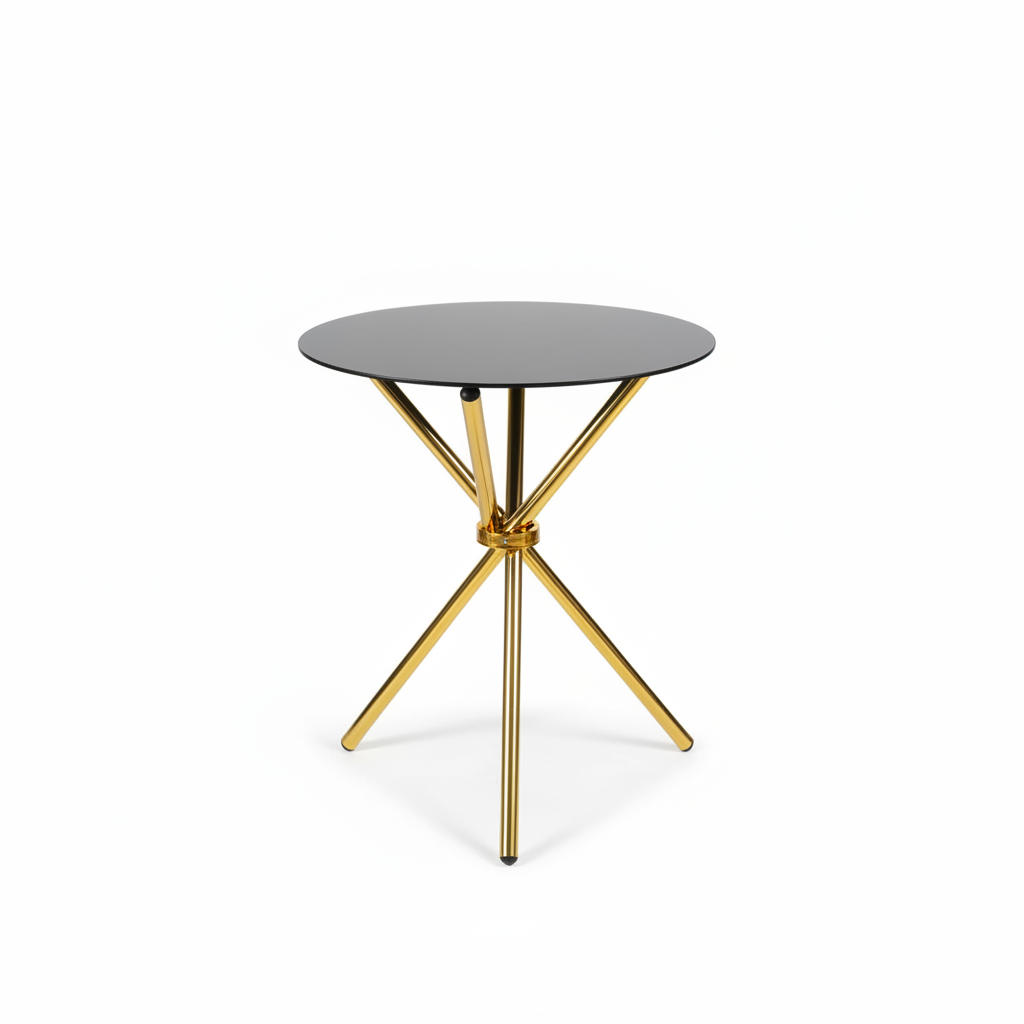 Round Black Glass Top Side Table with Gold Legs