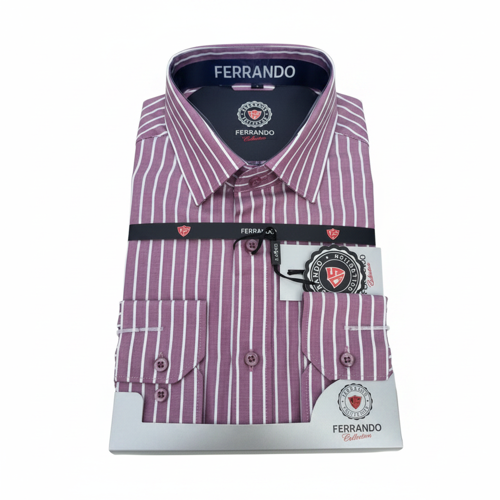 Ferrando Collection Purple Striped Long Sleeve Dress Shirt