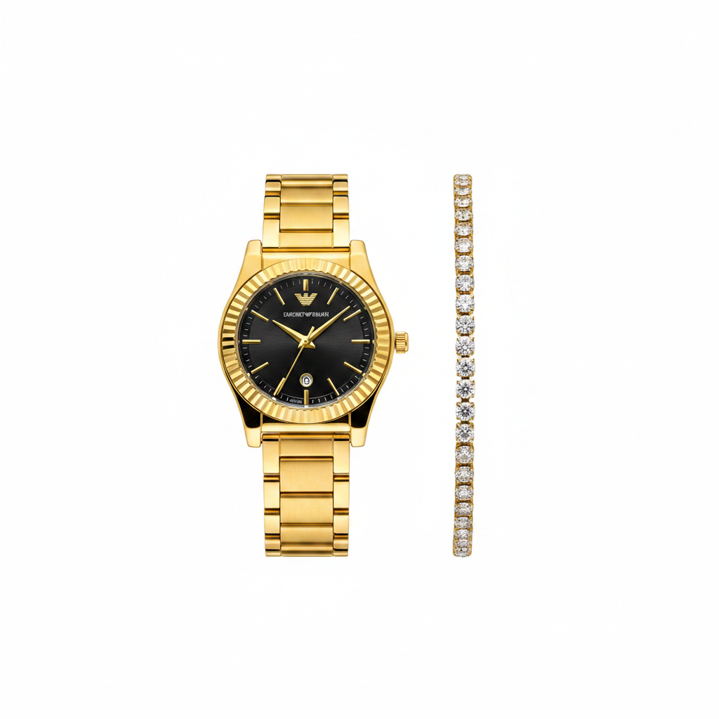 Emporio Armani Women's Gold-Tone Black Dial Watch