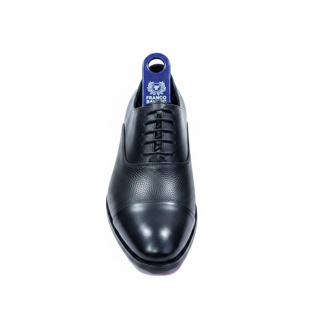 Franco Banetti Men's Black Pebbled Leather Cap-Toe Oxford