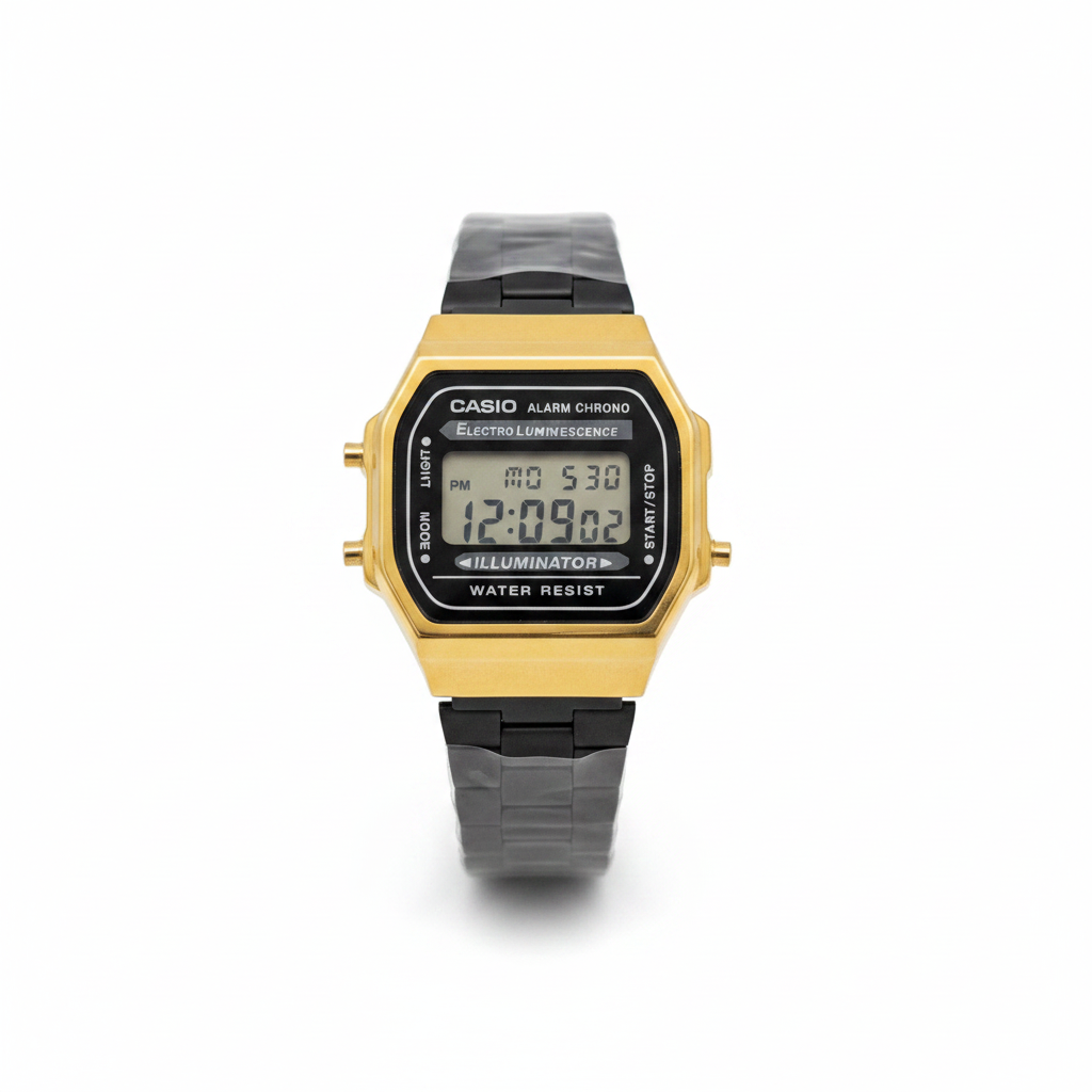 Casio Vintage Digital Watch – Gold Case & Grey Steel Bracelet