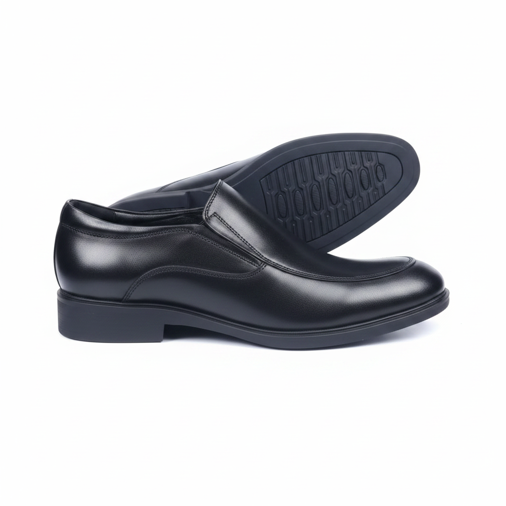 Black Leather Slip-On Loafer Shoes