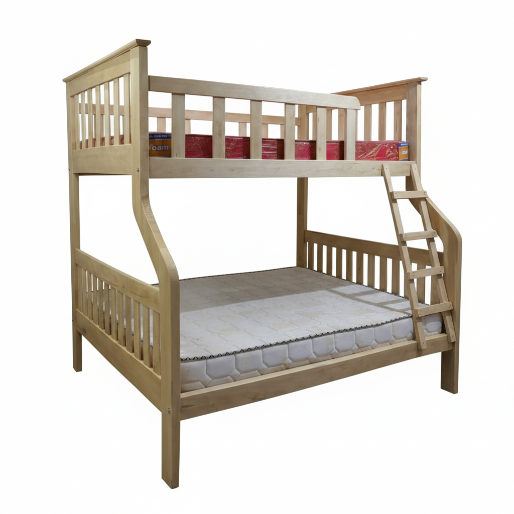 Solid Wood Bunk Bed with Ladder & Safety Rails