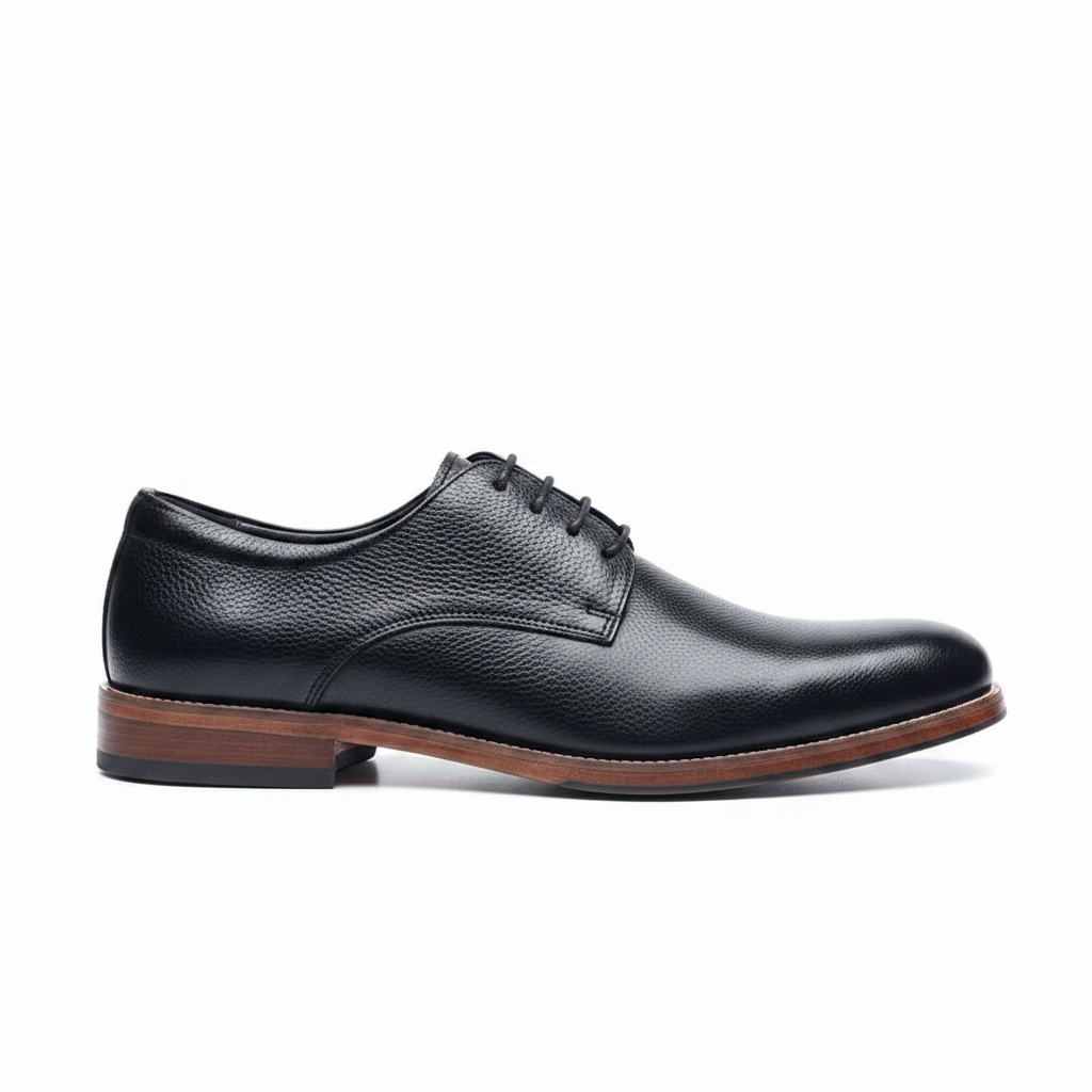 Men's Black Pebbled Leather Derby Shoe