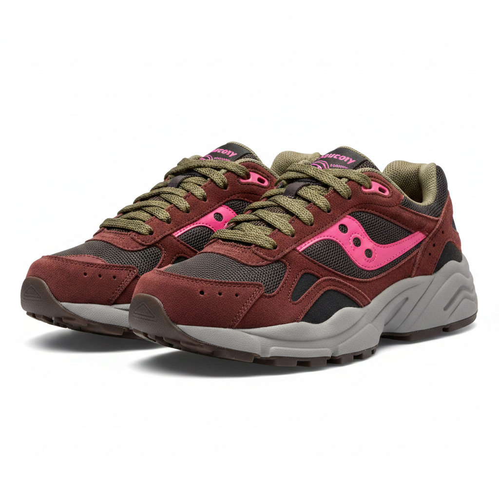 Chunky Retro Sneakers Brown Burgundy Pink