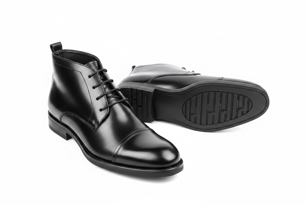 Black Polished Leather Lace-Up Chukka Boots