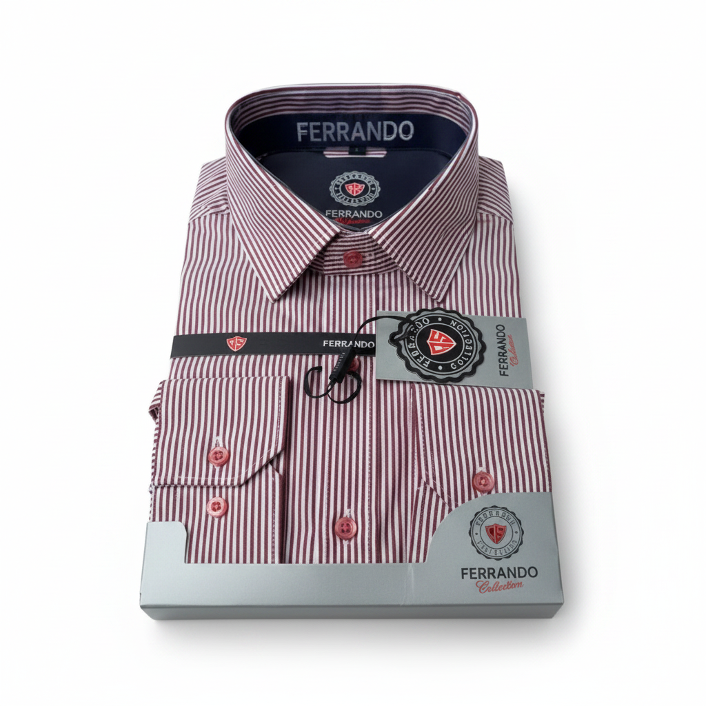 Ferrando Collection Burgundy Striped Long Sleeve Dress Shirt