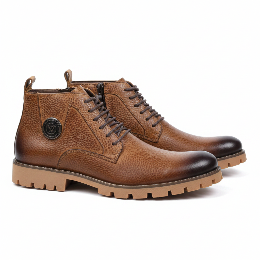 Men's Pebbled Leather Lace-Up Zip Boots