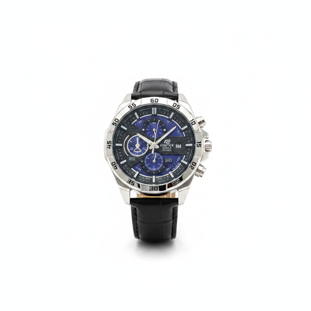 Casio Edifice Chronograph Watch – Blue Dial & Black Leather Strap
