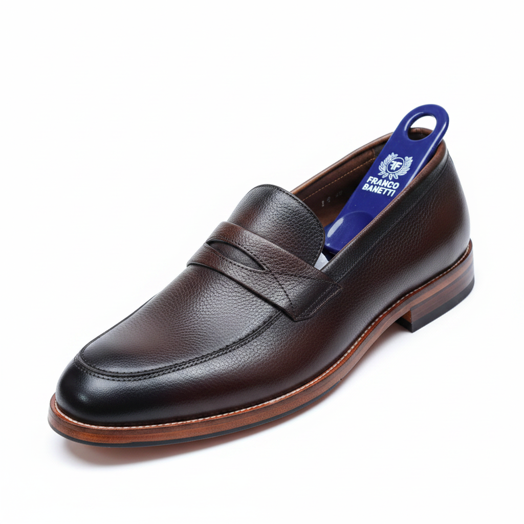 Franco Banetti Dark Brown Pebbled Leather Penny Loafer