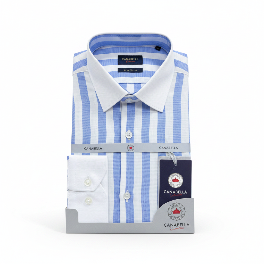 Men's Blue & White Stripe Formal Dress Shirt – Canabella Collection