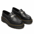 Black Leather Platform Penny Loafer with Yellow Welt Stitching