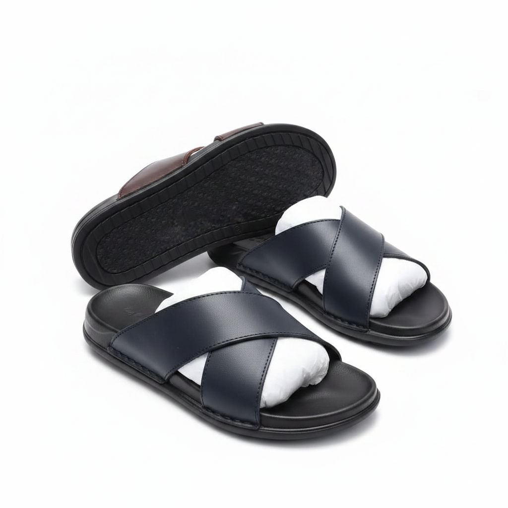 Ecco Men's Cross-Strap Leather Slide Sandals