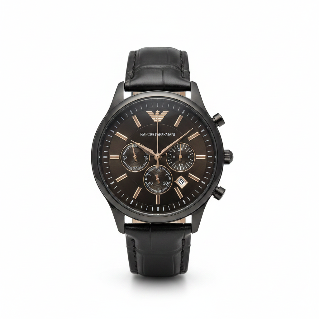 Emporio Armani Chronograph Black Leather Watch