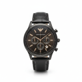 Emporio Armani Chronograph Black Leather Watch