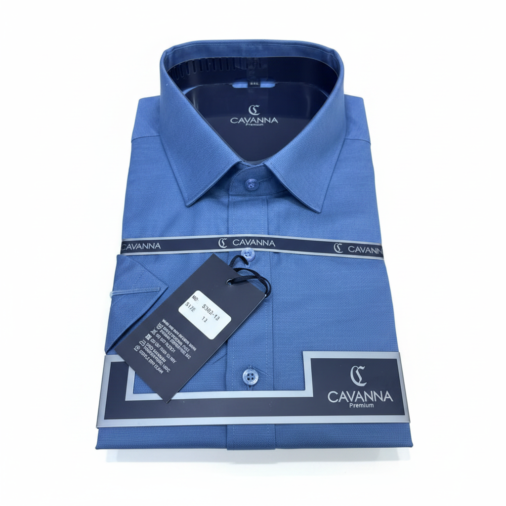 Cavanna Premium Men's Steel Blue Short Sleeve Shirt