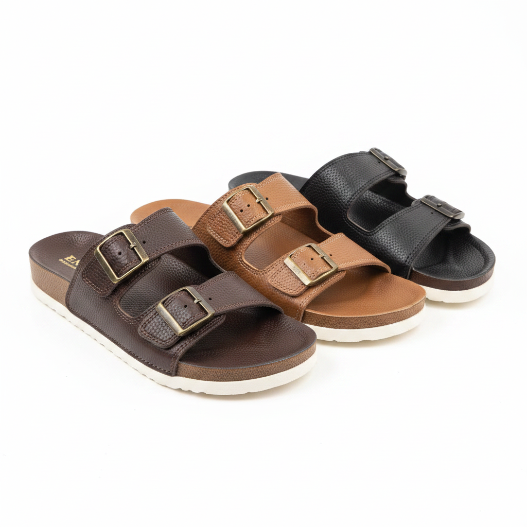 Enova Men's Double Strap Leather Slide Sandals
