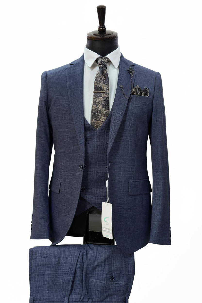 Men's Navy Blue 3-Piece Suit