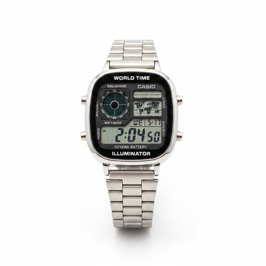 Casio World Time Illuminator Digital Watch – Silver Stainless Steel
