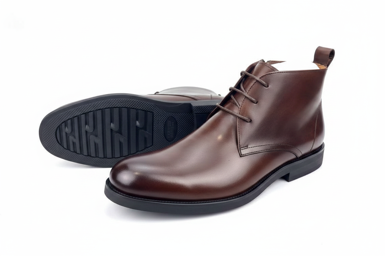 Dark Brown Polished Leather Lace-Up Chukka Boots